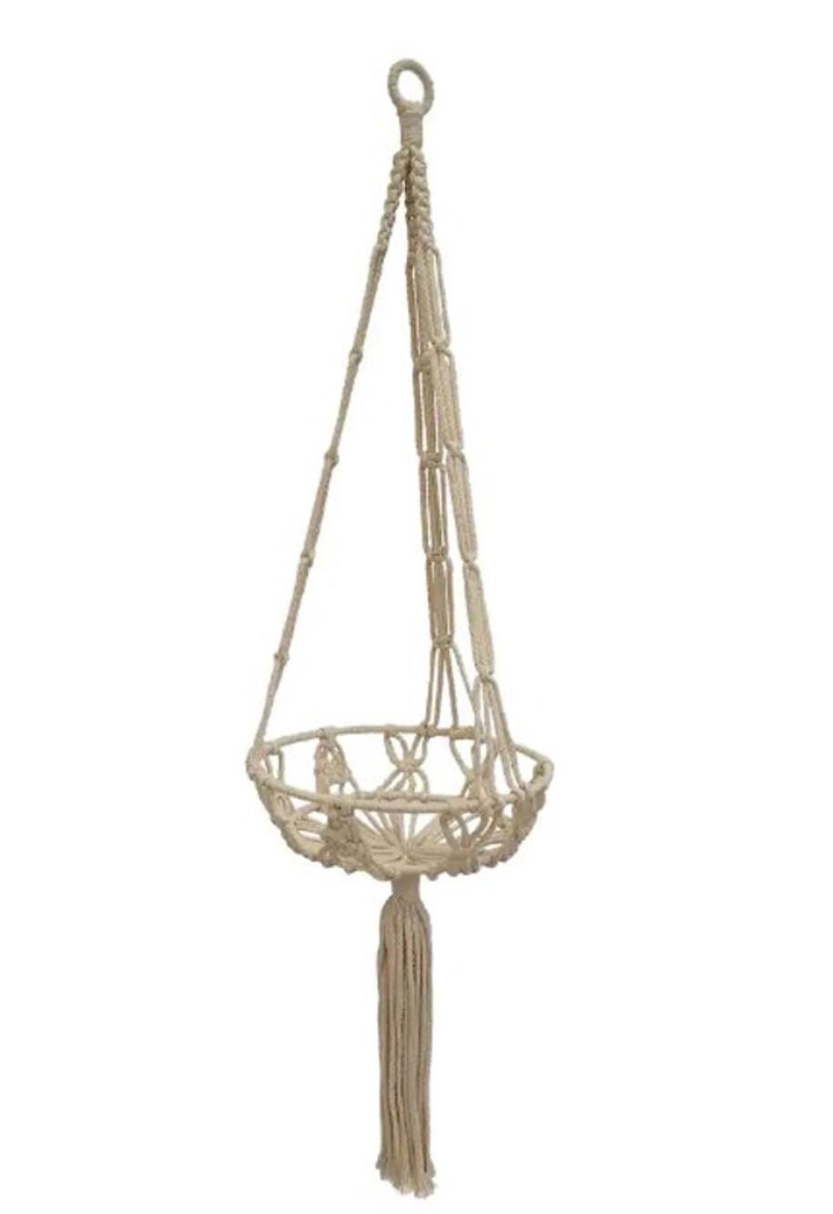 NWT Ashland 32" Beige Macrame Basket Plant Pot Hanger Tassel Boho 60s 70s Spring